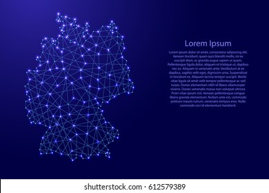 Map of Germany from polygonal blue lines and glowing stars vector illustration