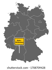 Map of Germany with road sign of Baden-Wuerttemberg