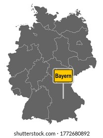 Map of Germany with road sign of Bavaria