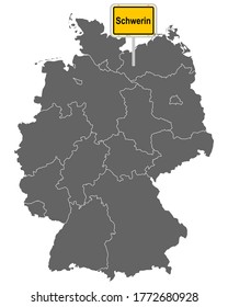 Mapa de Alemania con la señal de camino de Schwerin