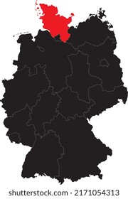 Map of Germany with Schleswig Holstein isolated.