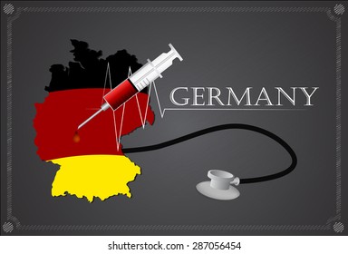 Map of Germany with Stethoscope and syringe.