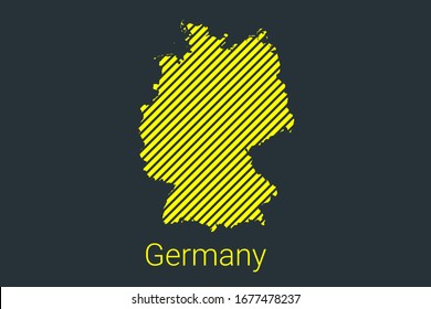 Map of Germany, striped map in a black strip on a yellow background for coronavirus infographics and quarantine area markers and restrictions. vector illustration