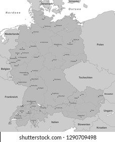 Map Of Germany, Switzerland And Austria (with German Inscription)