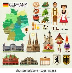 Map of Germany and Travel Icons.Germany Travel Map. Vector Illustration.