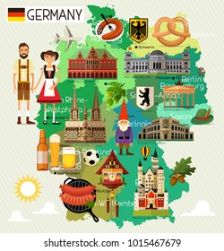 Map of Germany and Travel Icons.Germany Travel Map. Vector Illustration. svg