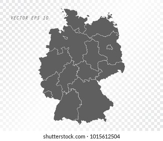 Mapa de Alemania , ilustración vectorial sobre fondo transparente. Los elementos se colocan en capas separadas y se pueden editar.