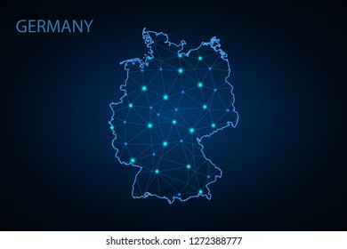 Karte von Deutschland. Drahtrahmen 3D Mesh Polygonnetz Linie, Design-Kugel, Punkt und Struktur. Vektorillustration, Abbildung eps10. - Vektorillustration