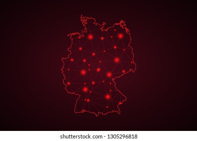 map of Germany. Wire frame 3D mesh polygonal network line, design sphere, dot and structure. Vector illustration eps 10. - Vector