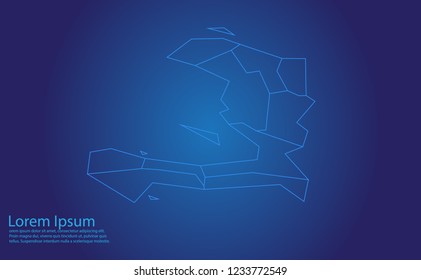 Map of ghaiti - With glowing point and lines scales on the dark gradient background.french Polynesia map with country borders, thin Blue outline on Dark background.