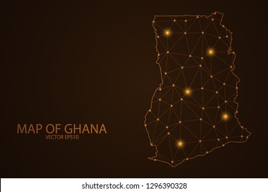 Map of Ghana - Abstract mash line and point scales on dark background. 3D mesh polygonal network connections.Vector illustration eps 10. 