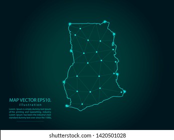 Map of ghana - Abstract mash line and point scales on dark gradient background. Wire Frame 3D mesh polygonal network line, design sphere, dot and structure. Vector illustration eps 10.