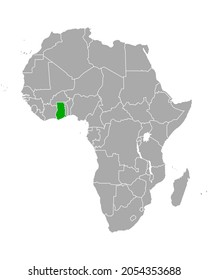 Map of Ghana in Africa on white