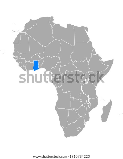 Map of Ghana in Africa on\
white