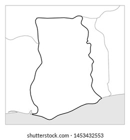 Map of Ghana black thick outline highlighted with neighbor countries.