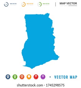 Map of Ghana blue and set pin icon.