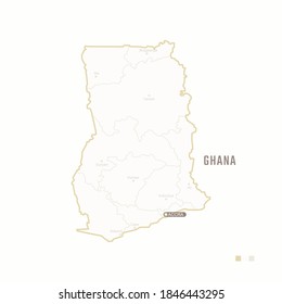 Map of Ghana with border, cities and capital Accra. Each city has separately for your design. Vector Illustration