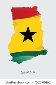 Map Of Ghana With Flag As Texture Isolated On Grey Background. Vector Illustration