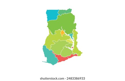 Map of ghana isolated modern colorful style. for website layouts, background, education, precise, customizable, Travel worldwide, map silhouette backdrop, earth geography, political, reports. 