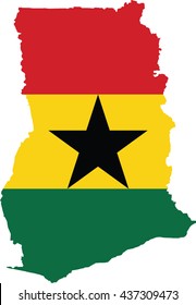 Map of Ghana with an official flag. Illustration on white background