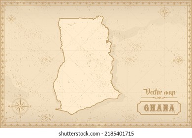 Map of Ghana in the old style, brown graphics in retro fantasy style