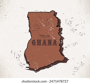 Map of Ghana in the old style, brown graphics in retro western style.