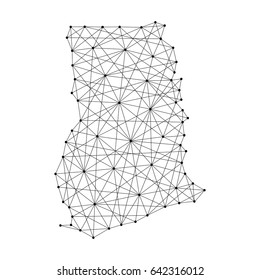 Map of Ghana from polygonal black lines and dots of vector illustration
