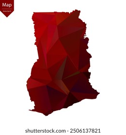 Mapa de Ghana - Rojo Geométrico Rumpled Triangular, Diseño Poligonal. Ilustración vectorial eps 10.