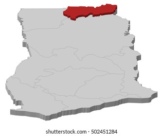 Map - Ghana, Upper East - 3D-Illustration