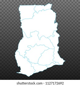 Map of Ghana. Vector illustration on transparent background. Items are placed on separate layers and editable. Vector illustration eps 10.