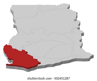 Map - Ghana, Western - 3D-Illustration