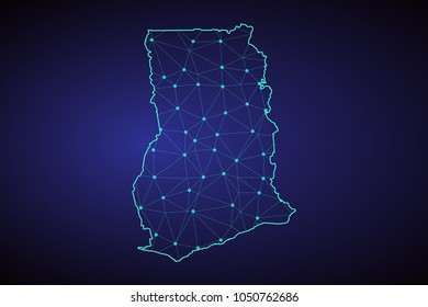 Map of Ghana. Wire frame 3D mesh polygonal network line, design sphere, dot and structure. Vector illustration eps 10.