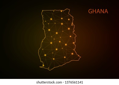 Map of Ghana. Wire frame 3D mesh polygonal network line, design sphere, dot and structure. Vector illustration eps 10. - Vector - Vector