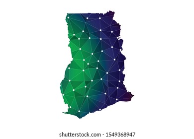 Map of Ghana. Wire frame 3D mesh polygonal network line, design sphere, dot and structure. Vector illustration eps 10.