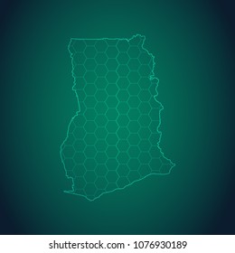 Map of Ghana-Wire frame 3D mesh polygonal network line, design sphere, dot and structure. Vector illustration eps 10.