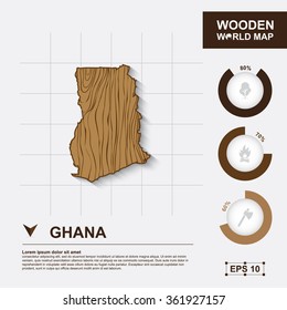 Map Of Ghana,Wooden, vector illustration