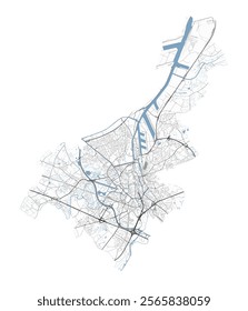 Map of Ghent, Belgium. Detailed city vector map, metropolitan area. Streetmap with roads.