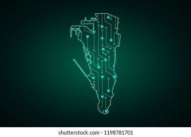 Map of Gibraltar, network line, design sphere, dot and structure on dark background with Map Gibraltar, Circuit board. Vector illustration. Eps 10