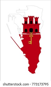 Map Of Gibraltar (UK) With Flag Isolated On White Background.