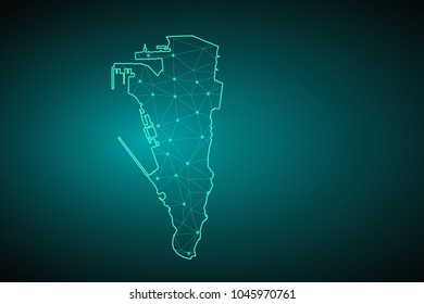 Map of gibraltar. Wire frame 3D mesh polygonal network line, design sphere, dot and structure. communications map of gibraltar. Vector.