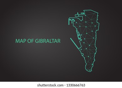 Map of gibraltar. Wire frame 3D mesh polygonal network line, design sphere, dot and structure. communications map of gibraltar. Vector. - Vector
