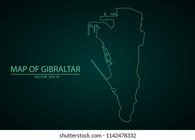 Map of Gibraltar,Green map on dark background of map of Gibraltar symbol for your web site design map. Vector illustration eps 10.