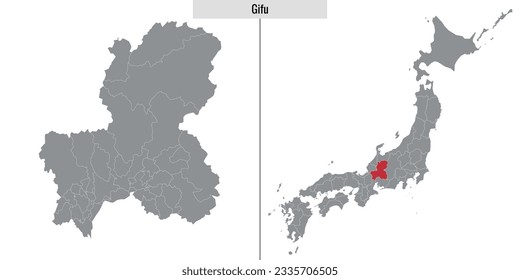 map of Gifu prefecture of Japan and location on Japanese map