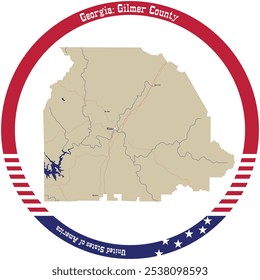 Map of Gilmer County in Georgia, USA arranged in a circle.