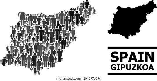 Map of Gipuzkoa Province for national agitation. Vector demographics collage. Collage map of Gipuzkoa Province done of population pictograms. Demographic scheme in dark gray color tinges.