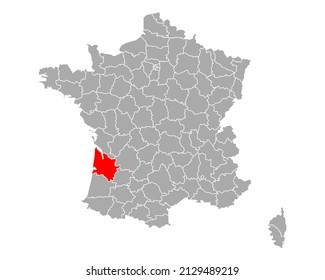 Map of Gironde in France on white