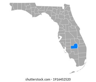 Map of Glades in Florida on white