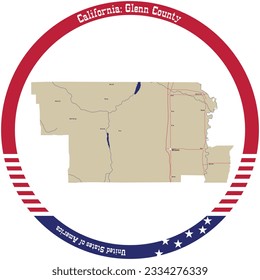 Karte von Glenn County in Kalifornien, USA in einem Kreis angeordnet.