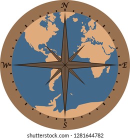 Map of the globe with the cardinal points. Color illustration