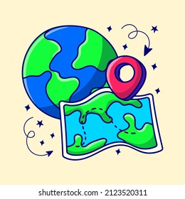 Mapa y clipart del globo con estilo de doodle dibujado a mano